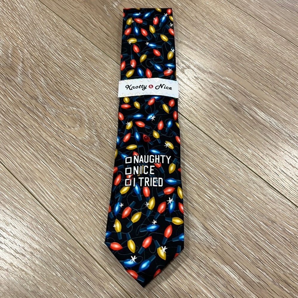 Knotty & Nice “Naughty, Nice, I Tried” Festive Lights Tie
